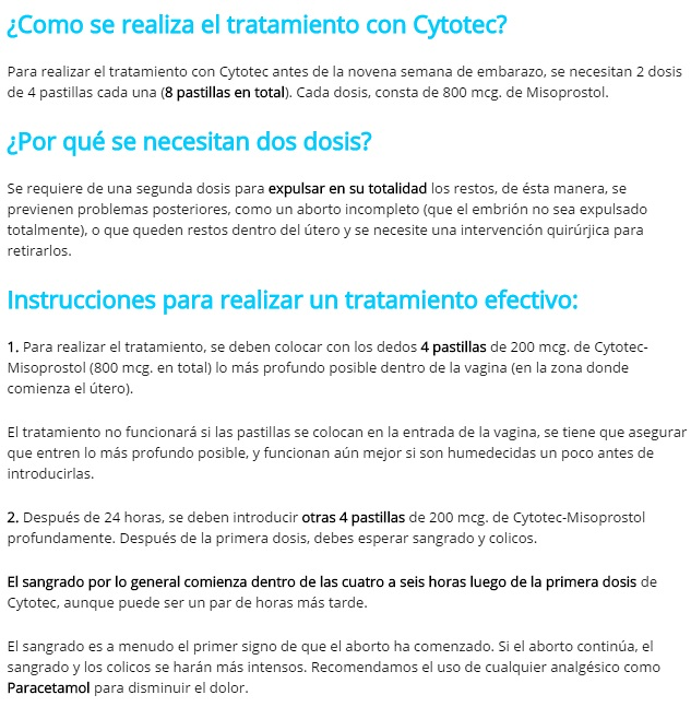 Costo pastillas abortivas cytotec