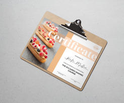 <p>Сертификат, подтверждающий прохождение кондитерского курса</p>