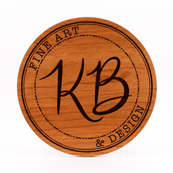 <p><em>KB Art and Design Logo</em></p>
<p>Lazer Etching in Cherry Wood</p>
<p>Spring 2023</p>
