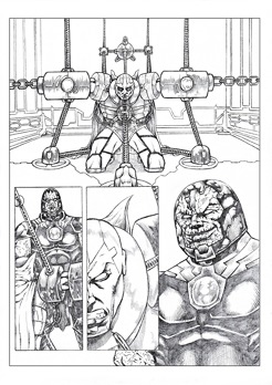 <p>This page sample showcases DC's Mr. Miracle, a master escape artist, who is held captive by the extradimensional overlord of Apokolips, Darkseid!</p>