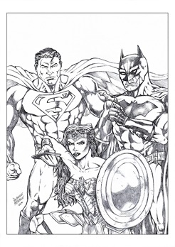 <p>Penciled cover sample featuring DC's Trinity and founders of the Justice League: Superman, Batman, and Wonder Woman!</p>