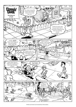 <p>Page 1 of a 2-page short sample story I created featuring Disney's Donald Duck. The layout is fashioned after the Danish and Dutch stories.&nbsp;&nbsp;</p>