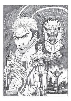 <p>Penciled cover sample featuring Nathan Never, and his colleague and friend Legs Weaver, On the top right is an ominous mix of an android and a human. I just wanted to make up some threatening figure matching the tone of the comic.</p>
<p>The shock of his wife and the kidnapping of his daughter by a psychopathic criminal, along with his absence during the events due to his infidelity, caused Nathan's hair to turn white and instilled a terrible guilt that accompanied him in the later years. Later on, he was offered to work for the Alpha Agency, a private vigilance organization supported by the government in Nathan's future timeline.<br />Nathan Never is a black-and-white, science fiction comic book, published monthly in Italy since 1991 by Sergio Bonelli Editore. It is written by Michele Medda, Antonio Serra and Bepi Vigna.</p>
<p>Legs' real name is Rebecca Weave. The "Legs" nickname is given to her during the years spent in prison. She is a Special Agent of the Alfa Agency, the main character of the eponymous Italian sci-fi comic book series published by Sergio Bonelli Editore between January 1995 and October 2005. Her false conviction of her husband's murder and the prison's tough environment shaped her into a harder person. She was released early with the condition to join the Alpha Agency.</p>
<p>Six stories of Nathan Never were translated into English and published in 1999 by Dark Horse Comics&nbsp;https://www.eurocomics.info/nathan_never.html.</p>