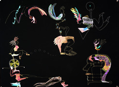 <p>"Night , Night, &nbsp;Has No Memory" 2002 (detail)</p>
<p>Gel pens on &nbsp;archival black &nbsp;paper. Size variable.</p>