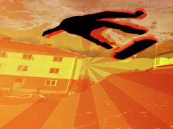 <p>With a sunny backdrop and multiple shadows, this sunny skateboarder is having the time of his life.</p>