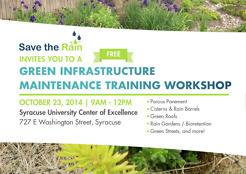 <p>This postcard was created to advertise an event for the award winning Onondaga County Save the Rain green infrastructure program, and was designed according to program branding standards.</p>