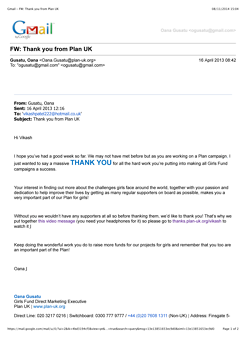 <p style="text-align: justify;"><span class="serif_12" style="color: #993300;">I have strong experience developing, executing and deploying retention and development campaigns for existing customers who, in addition to supporting the Girls Fund, have also chosen to sponsor a girl thorugh Plan. This is an example of loyalty material aimed at increasing retention rates among Girls' Fund supporters. The email features no finacial ask and auto-populates the name of the recipient in thanks.plan-uk.org/name for a personalised thank you message.&nbsp;</span></p>